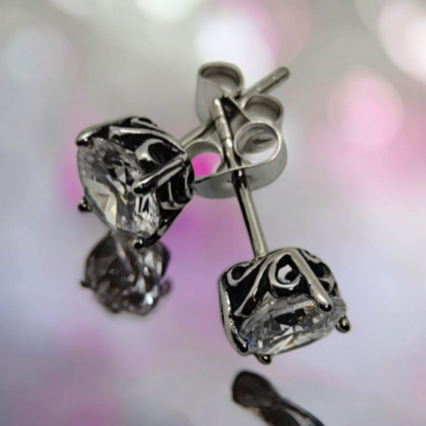 Alternative view of Stainless Steel Clear Gemstone Stud Earrings for Women