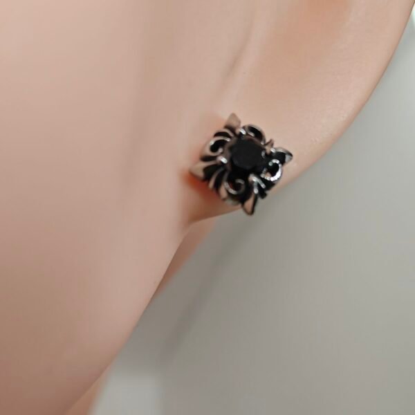 Alternative view of Black Stone Stainless Steel Stud Earrings