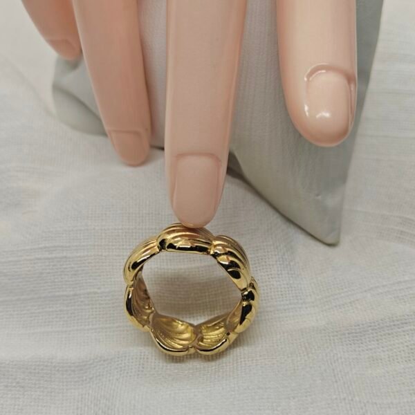 Seashell stainless steel gold plated ring on hand – Herdise Jewelry