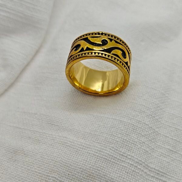 Alternative view of Bold Tribal Stainless Steel Gold Plated Ring