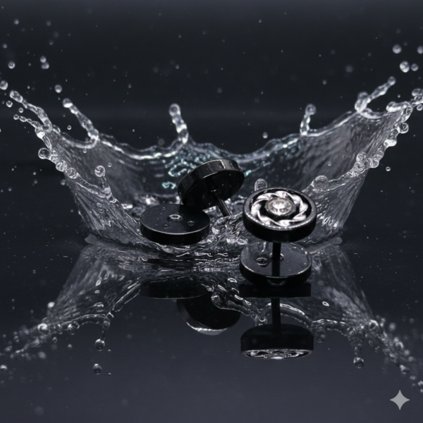 gear stud earrings with crystal center