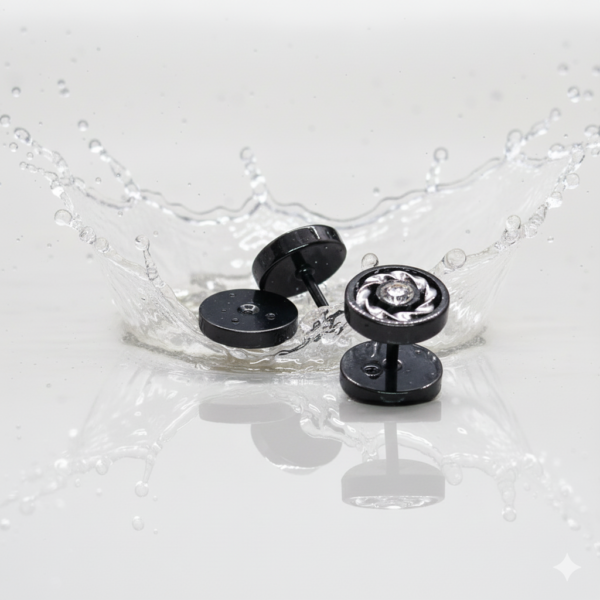 Alternative view of Black Screw-Back Gear Stud Earrings