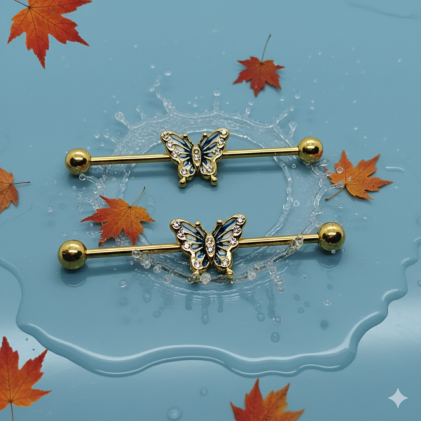 Alternative view of Butterfly Industrial Barbell (14G)