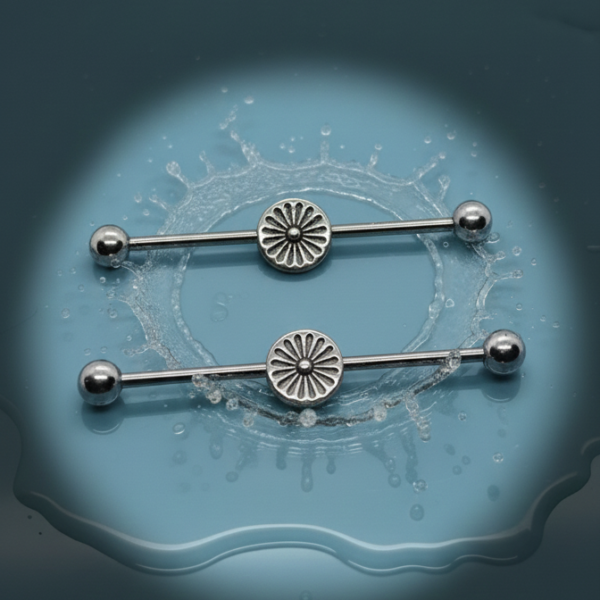 stainless steel sunburst industrial barbell