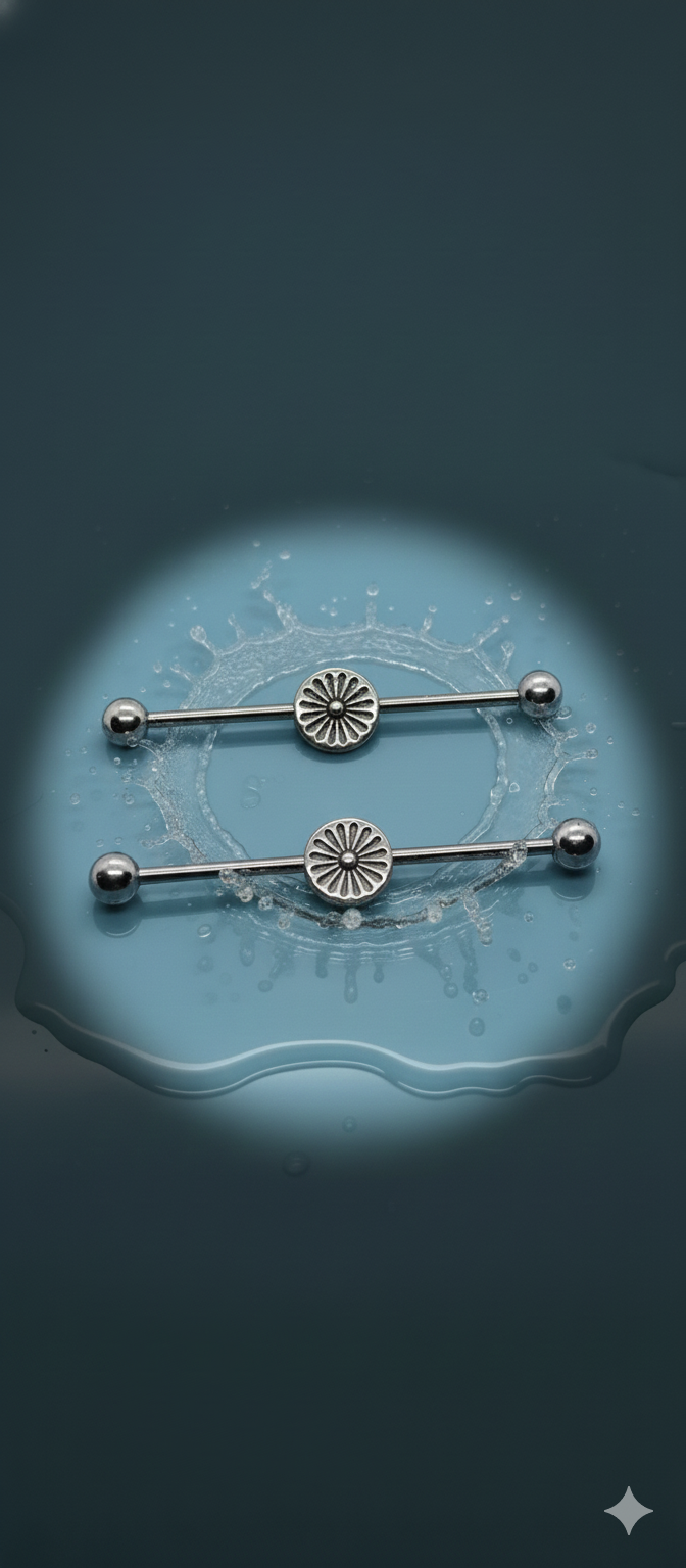 stainless steel sunburst industrial barbell