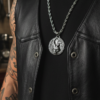 “Viking skull stainless steel pendant necklace with rope chain.”