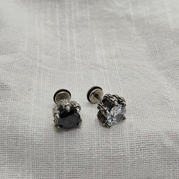 Alternative view of Stainless Steel Black & Clear Stud Earrings Set for Men & Women