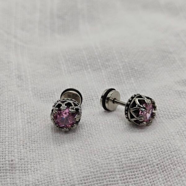 pink crystal stainless steel stud earrings