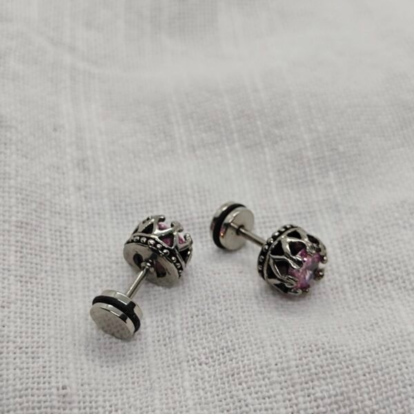 Alternative view of Pink CZ Stainless Steel Stud Earrings for Women – Hypoallergenic