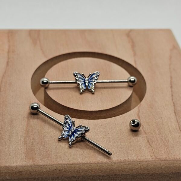 silver butterfly industrial barbell