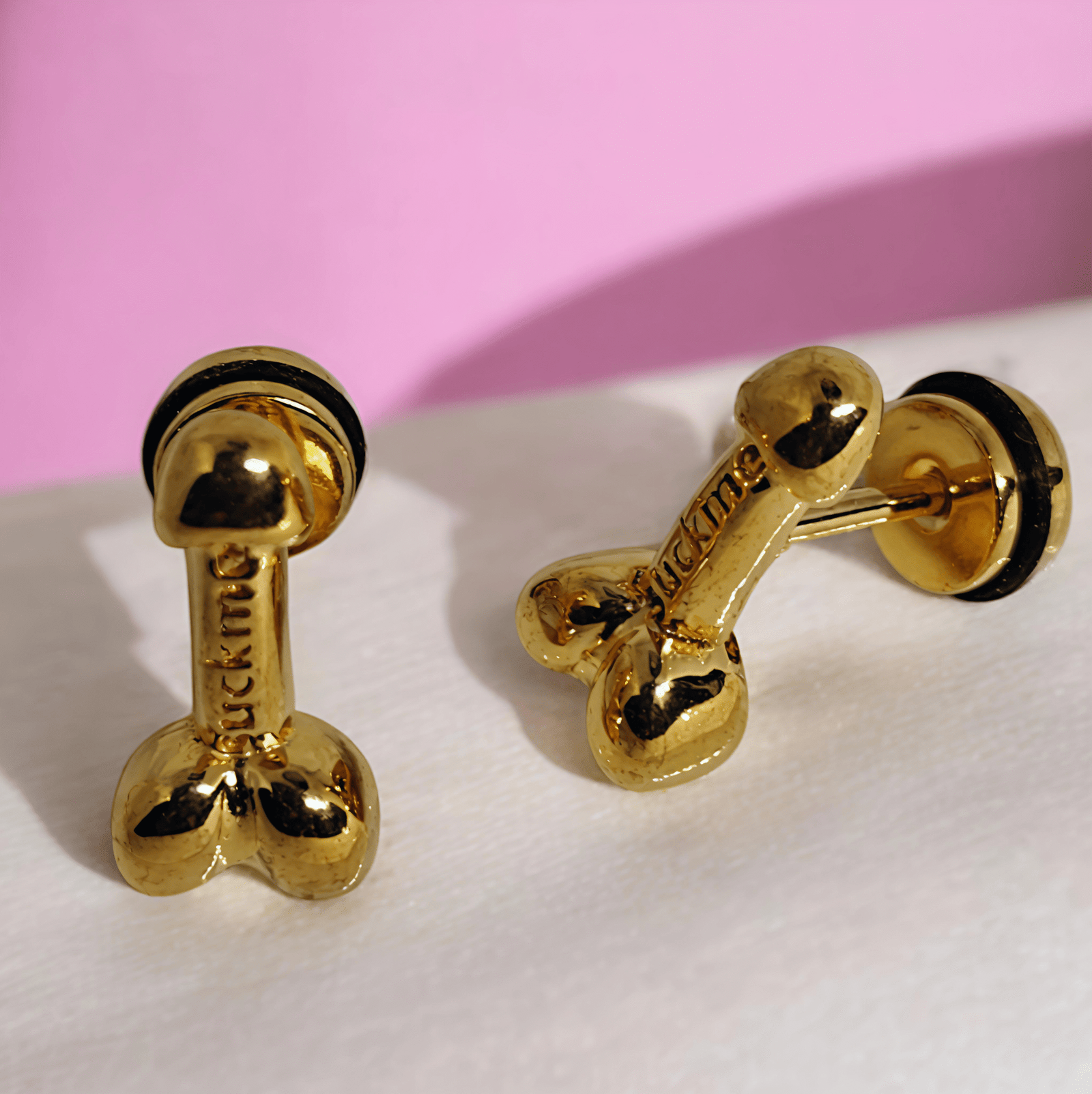 Gold Plated/Stainless Steel Novelty Stud “Suck me” Earrings