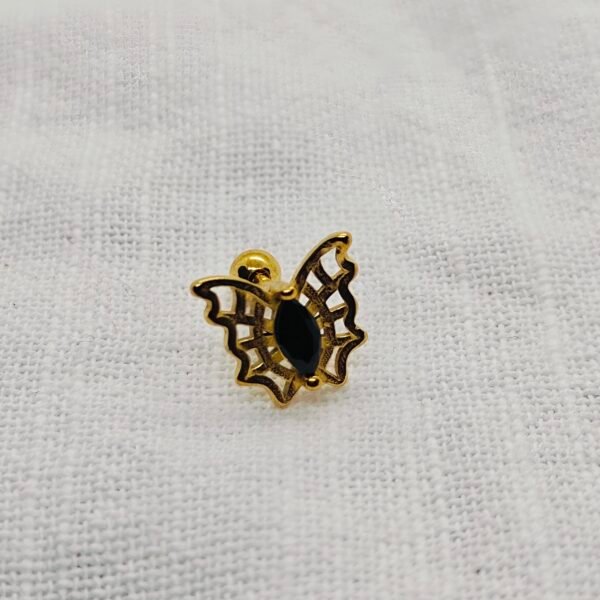 Cute butterfly studs with a black center stone gold-plated stainlesssteel.