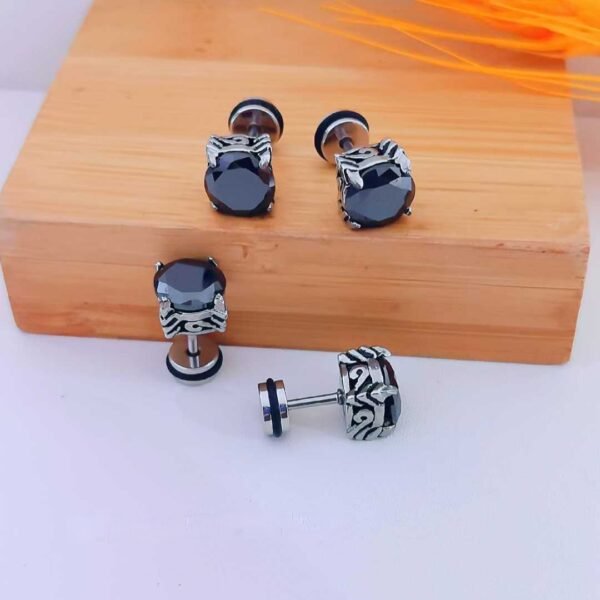 Stainless Steel Black Stud Earrings for Men – Waterproof