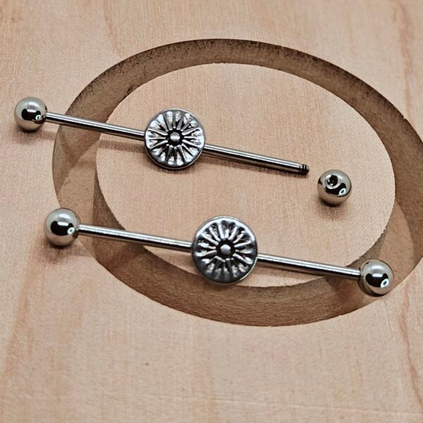 stainless steel sunburst industrial barbell