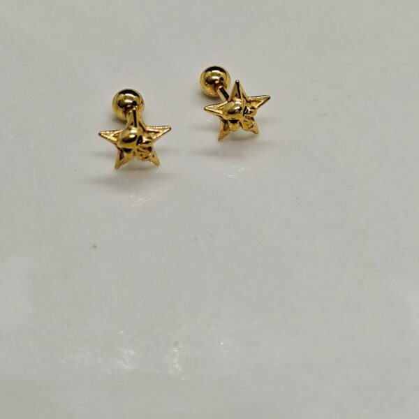 Gold star screw back stud earring close-up