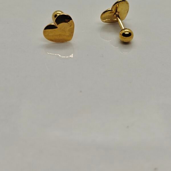 Gold heart screw back stainless steel gold plated earrings on white background