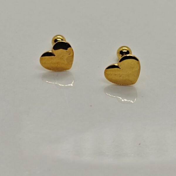 Gold heart screw back stainless steel gold plated earrings on white background
