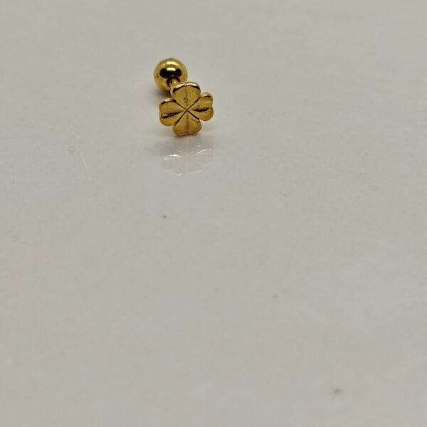 Gold flower screw back stainless steel gold plated earrings on white background