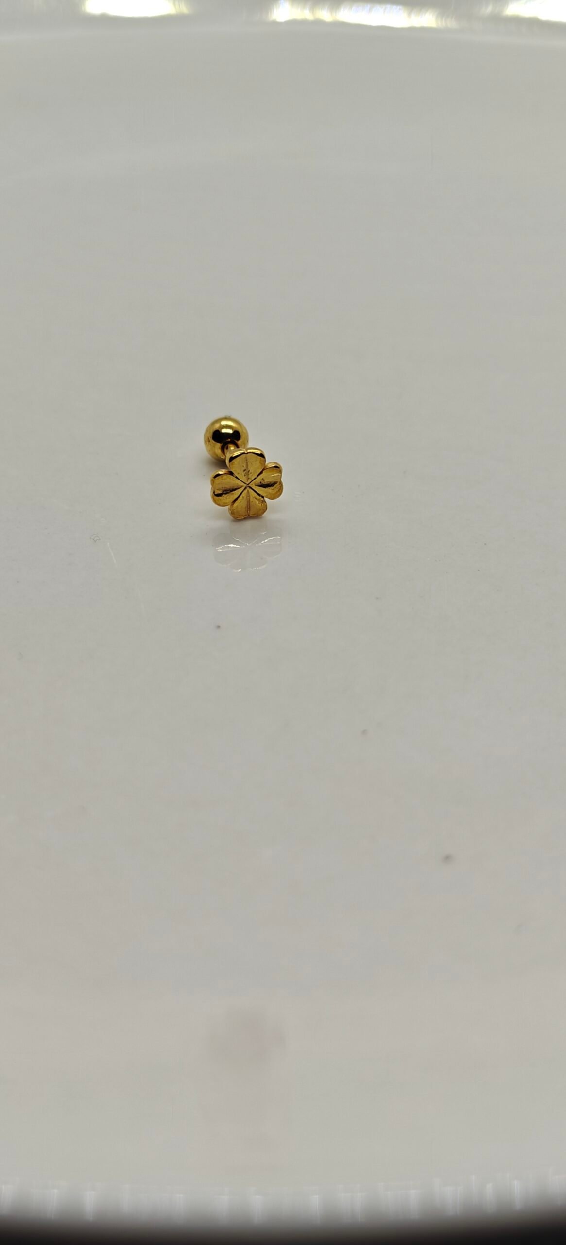 Gold flower screw back stainless steel gold plated earrings on white background