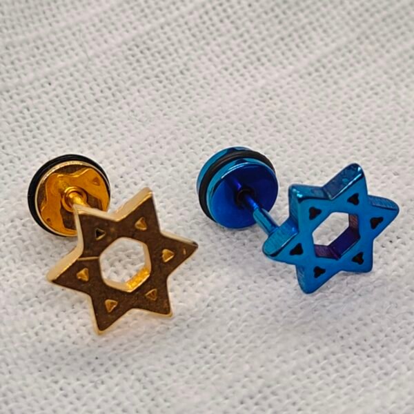 Alternative view of Blue/Gold Star of David Screwback Stud Earrings