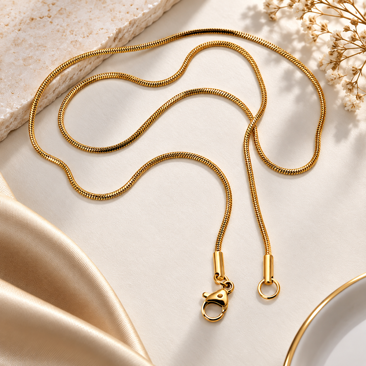 2mm Gold-Plated Stainless Steel Snake Chain Necklace - Image 2