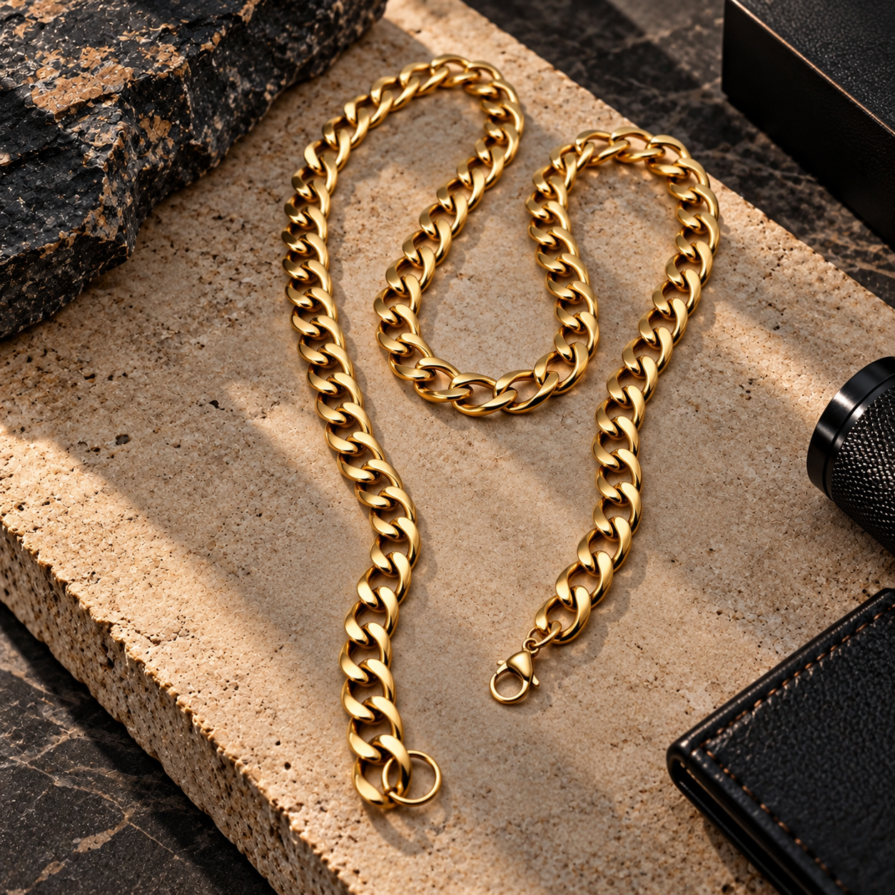 HERDISE 24 inch gold plated 10mm Cuban link chain