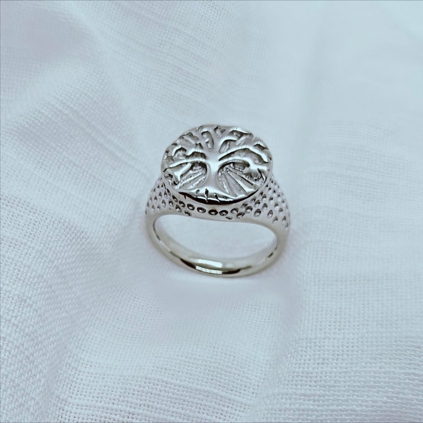 Men's stainless steel Tree of Life signet ring with silver finish