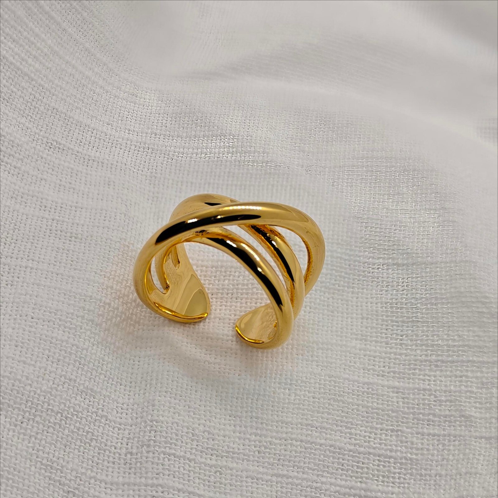 Size 9 Gold plated multi band ring showing open cuff construction