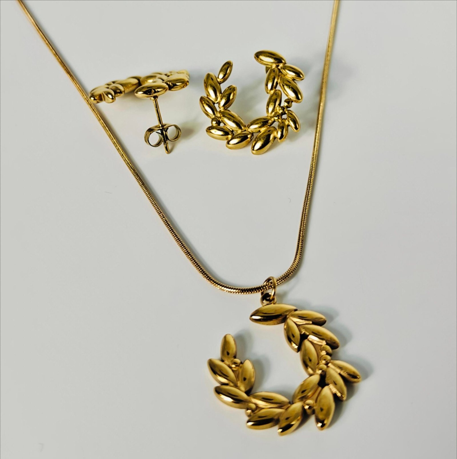 Olive Branch Necklace & Earrings Set – 16" - Image 3