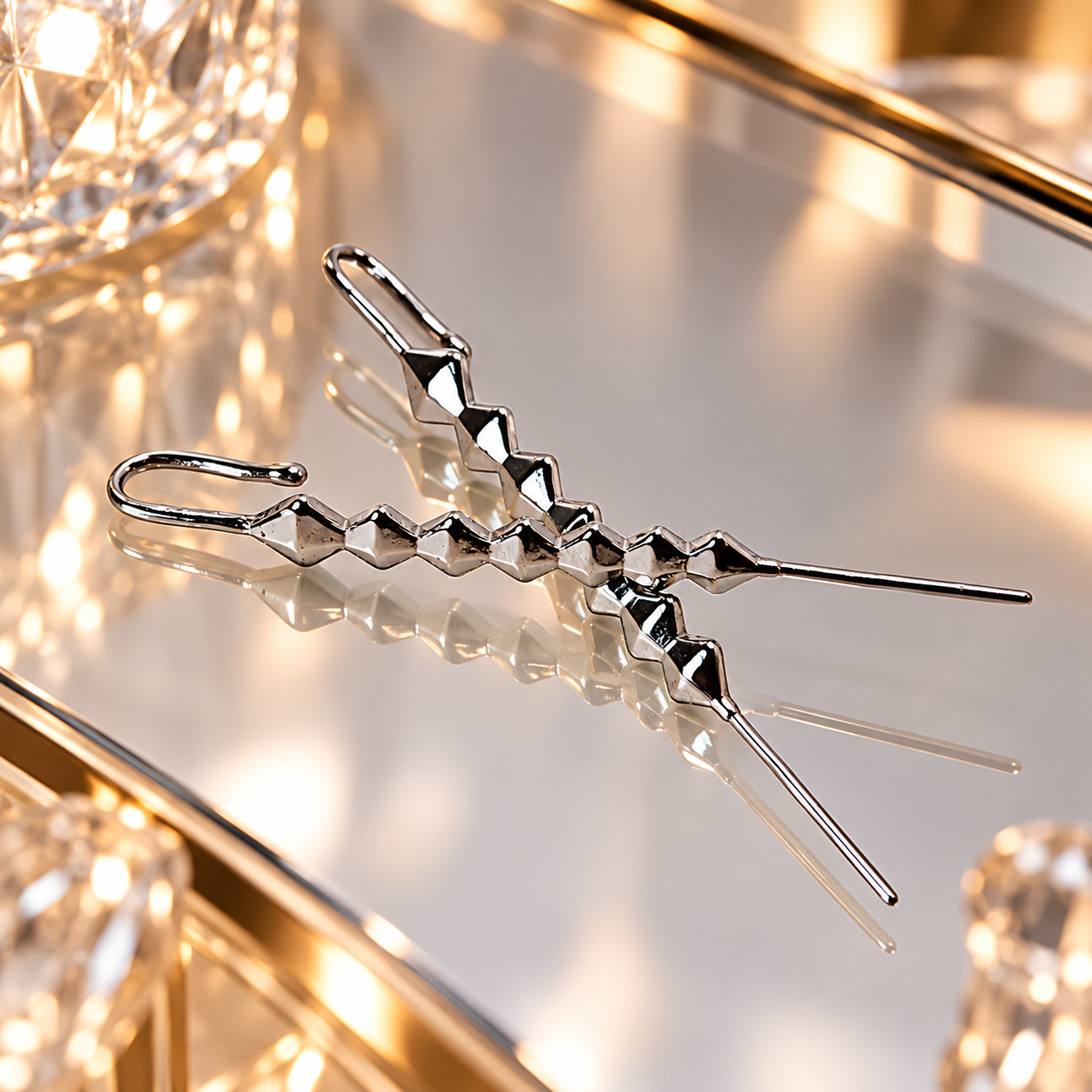 Silver Lightning zigzag industrial-style ear crawler with polished geometric segments